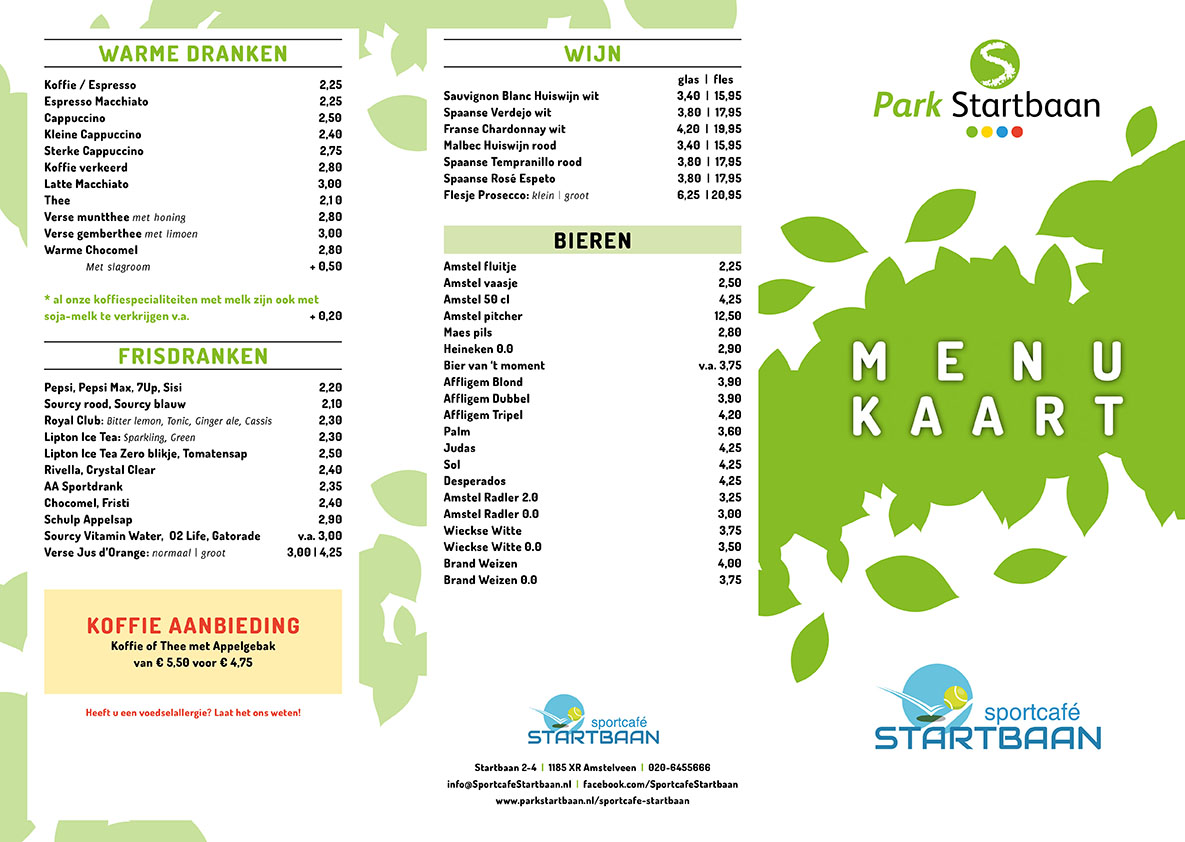 Park Startbaan Drankkaart 2020 Menukaart Sportcafé Startbaan 2018