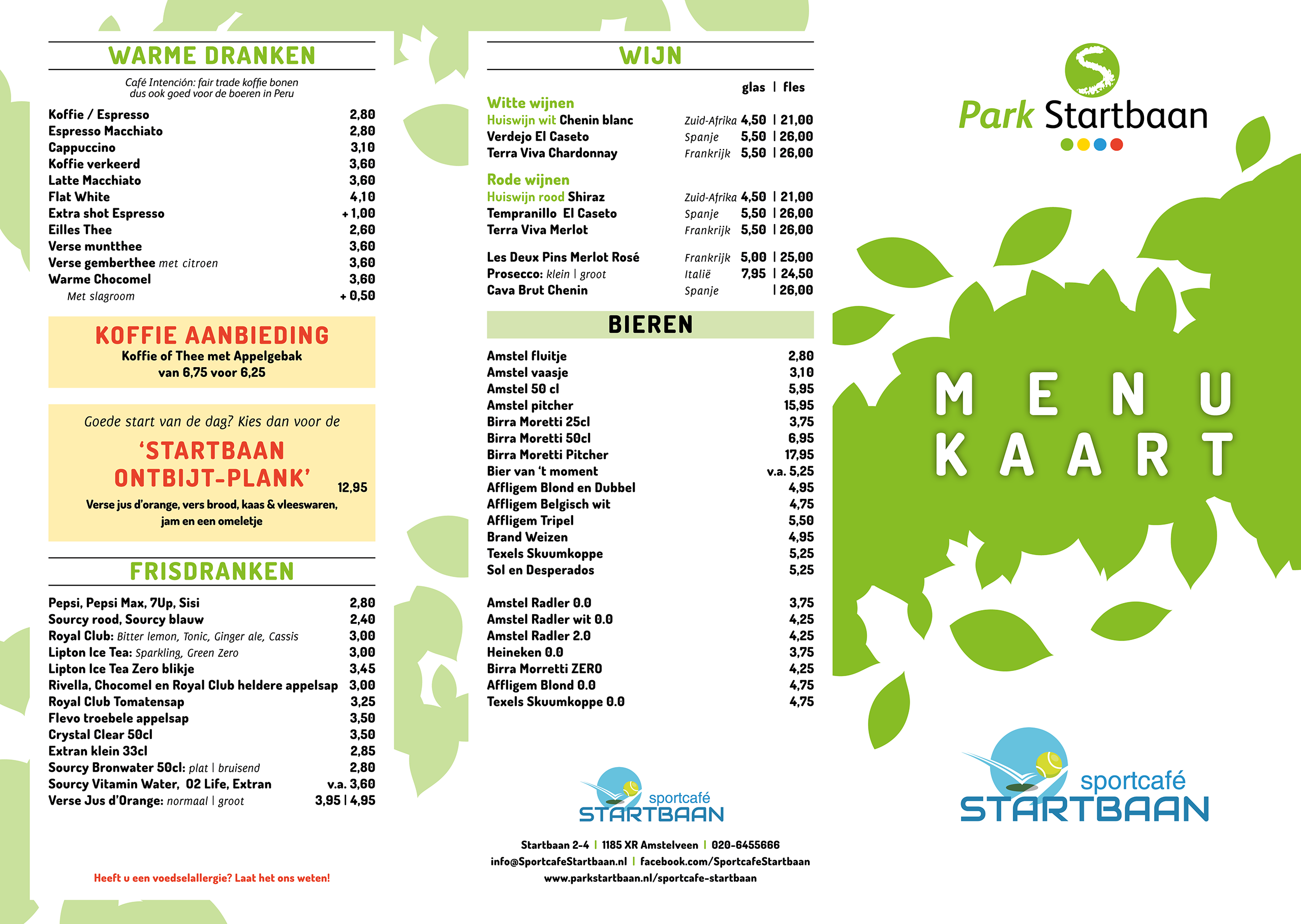 Menukaart Horeca Park Startbaan 2024