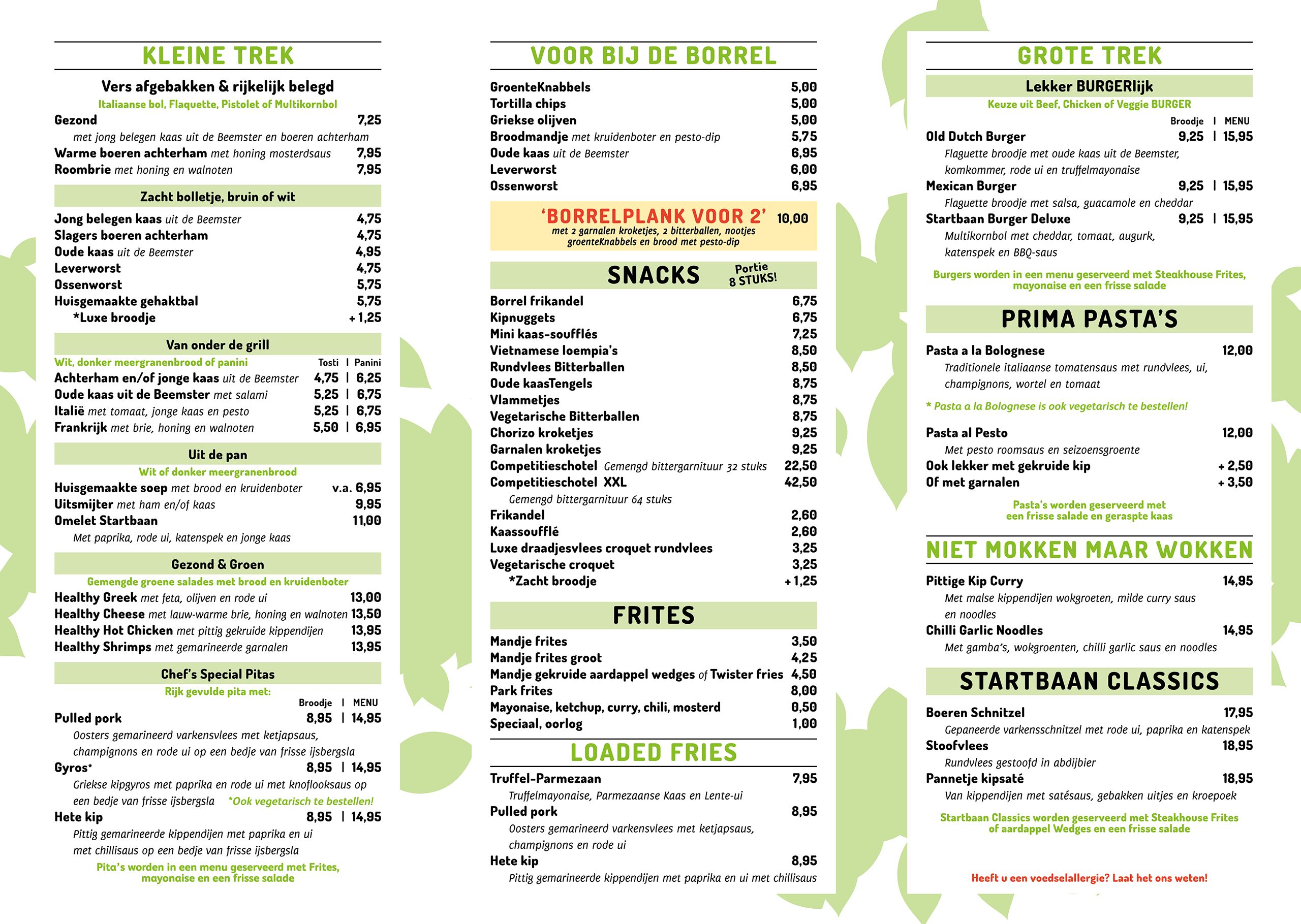 Menukaart Horeca Park Startbaan 2024